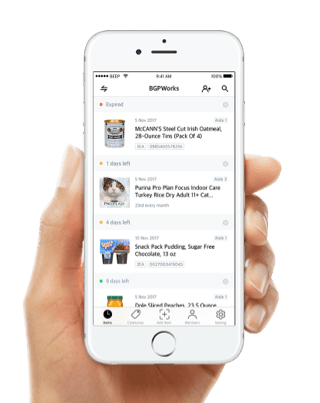 BEEP app screens for scanning a barcode and tracking expiry dates